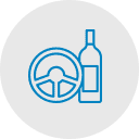 Icon of DUI risk: steering wheel and bottle